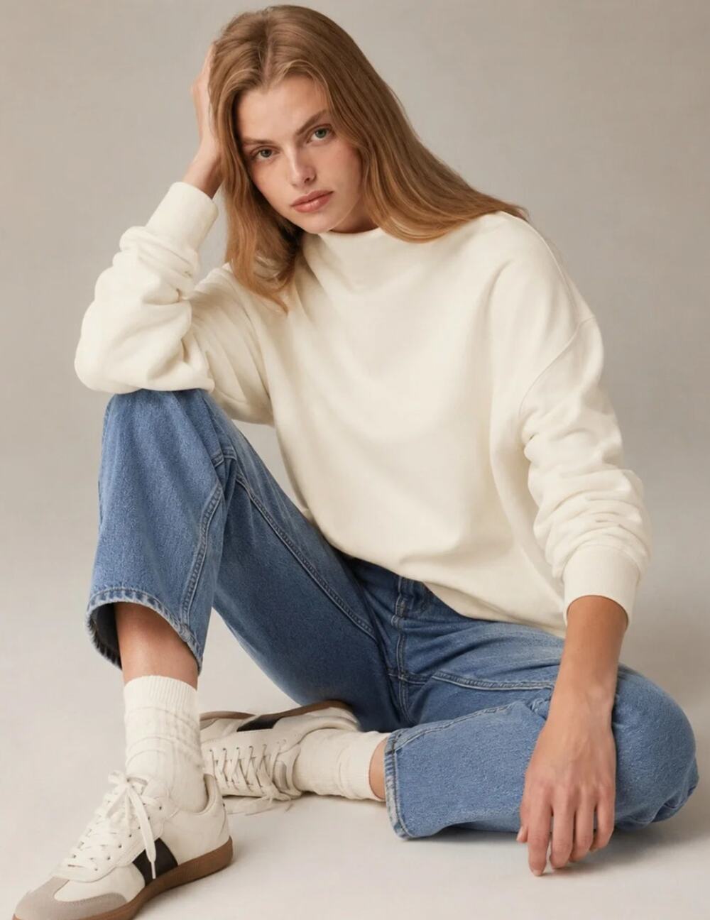 J.Crew Heritage Terry Rollneck Sweatshirt 100% Cotton Top Ivory CC944 Size S NWT